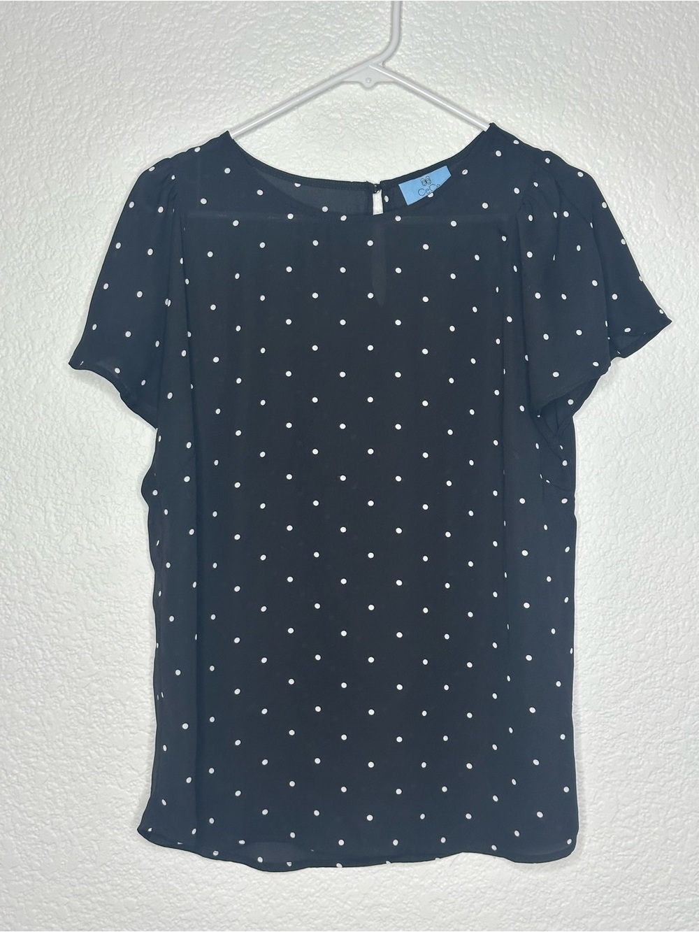 CeCe Black Polka Dot Short Sleeve Blouse